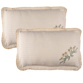 Heart Home Pillow Cover | Cotton Pillow Cover Set | Cushion Pillow Cover Set | Pillow Cover Set for Bedroom | Lining Embroidery Pillow Cover Set | 2 Piece Set | Beige